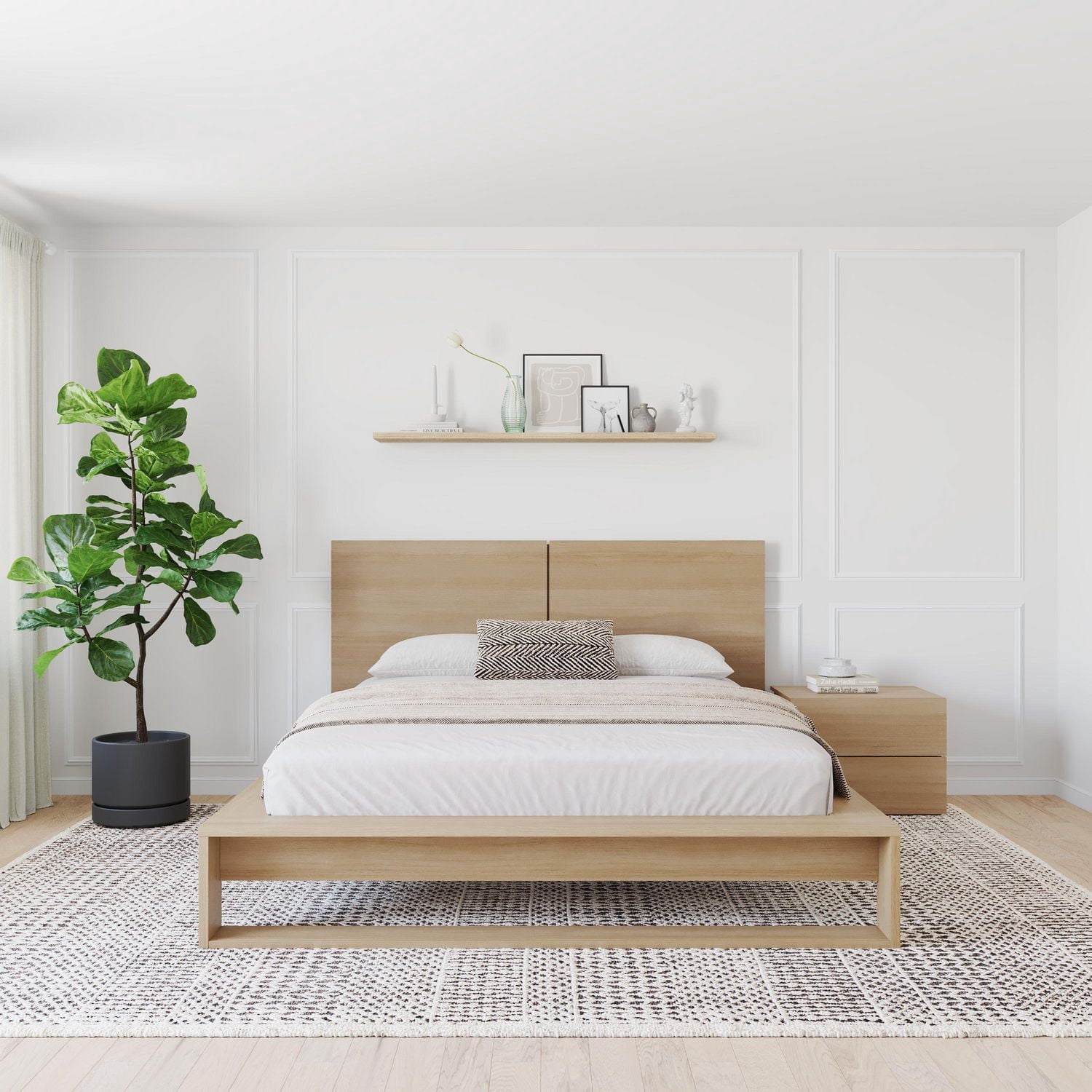 Ensemble de chambre à coucher Birkin 3 pièces avec tête de lit, sommier à lattes et table de chevet