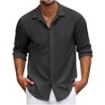 thumbnail image 1 of Yuyuzo Mens Shirts Long Sleeve Button down Open Front Lapel V Neck Blouse Solid Color Business Casual Fall Tops, 1 of 6
