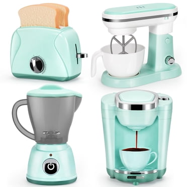 Play Kitchen Appliances Toy Set with Coffee Maker Machine, Mixer, Toaster, Blender, Kids Kitchen Playset, Play Kitchen Accessories with Sound & Light, Birthday Gifts for Kid Gir