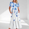 thumbnail image 1 of Ovzne Robes pour Femmes Robe pour Femme Mode Féminine Manches Longues Col Rond T-Shirt Imprimé Blouse Ample Robe de Vacances Manches Courtes Imprimée Liquidation, 1 of 5
