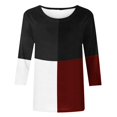 thumbnail image 4 of IROINID Rabais T-Shirts pour Femmes à Manches 3/4 Imprimés T-shirt Ample Blouse Mi-Longue Col Rond Hauts de Détente, Bordeaux, 4 of 4