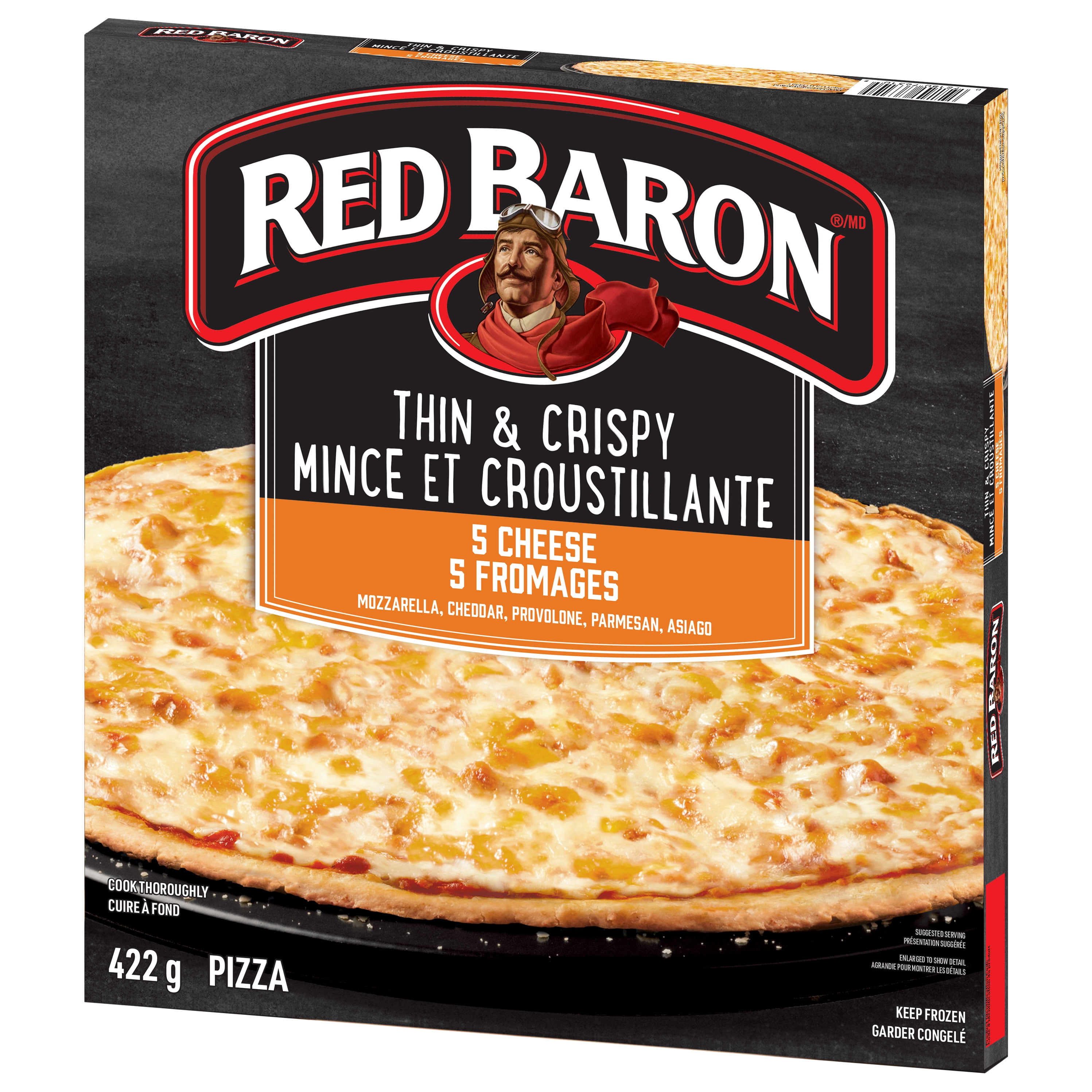 Pizza multi-services à 5 fromages à croûte mince Red Baron Pizza surgelée Red Baron à croûte fine et croustillante, cinq fromages, 442 g