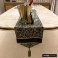 thumbnail image 4 of The HomeCentric Decorative Black Table Runner Coffee Table Runner (14 x 36 inch), Tassles & Marble pattern Table Runner, Leather fabric Table Linen, Abstract Halloween Decorations - Leather Runway, 4 of 10