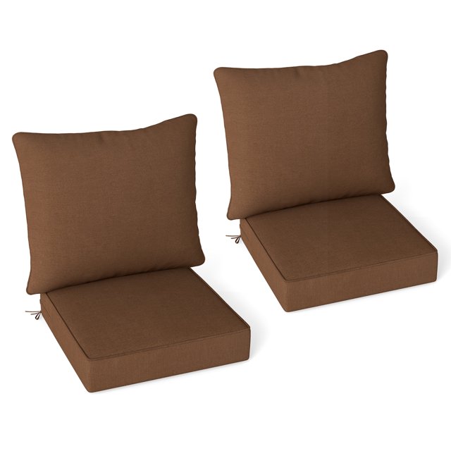 Gymax 2PCS Deep Seat Chair Cushion Pads Set Indoor/Outdoor w/ Rope Belts Brown