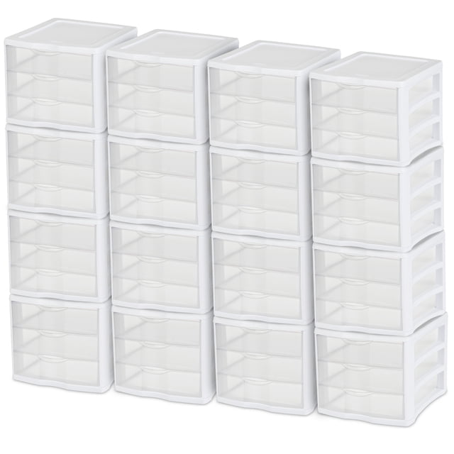 Sterilite ClearView Système d'Organisateur de Rangement Empilable à 3 Tiroirs, (Lot de 16)
