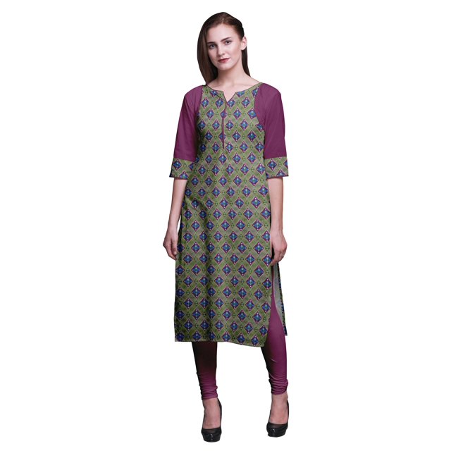 Bimba Tunique Droite en Coton pour Femmes Kurta Imprimée Tenue d'Été Kurti-TG