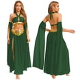 thumbnail image 1 of Aiihoo Ensemble de Costume de Danse du Ventre pour Femmes 4 Pcs, Haut Robe à Ourlet Doré à Dos Nu et Manches Longues, Spectacle de Danse Vert P, 1 of 7