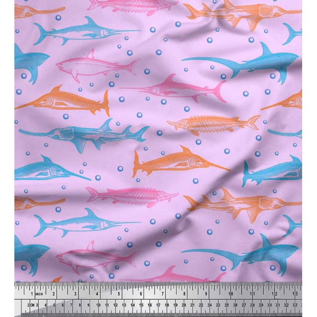 Soimoi Cotton Duck Fabric Bubbles & Fish Ocean Print Sewing Fabric Yard 56 Inch Wide