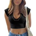 thumbnail image 1 of Timegard Going out Tops for Women Ribbed Cap Sleeve Low V Neck Comfy Slim Cropped Tops Summer Fashion, 1 of 5