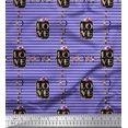 thumbnail image 1 of Soimoi Purple Poly Georgette Fabric Stripe & Floral Alphabet Text Printed Fabric 1 Yard 42 Inch Wide, 1 of 3
