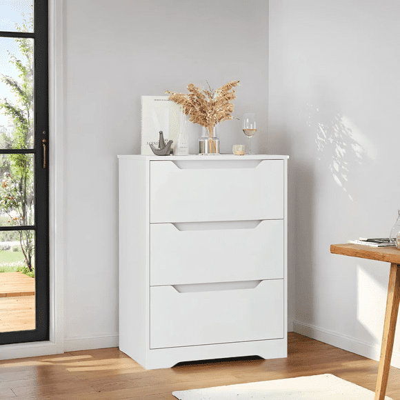 Homfa 3 Drawers White Dresser, 23.6'' W Nightstand Chest of Drawer with Cutout Handles for Living Room
