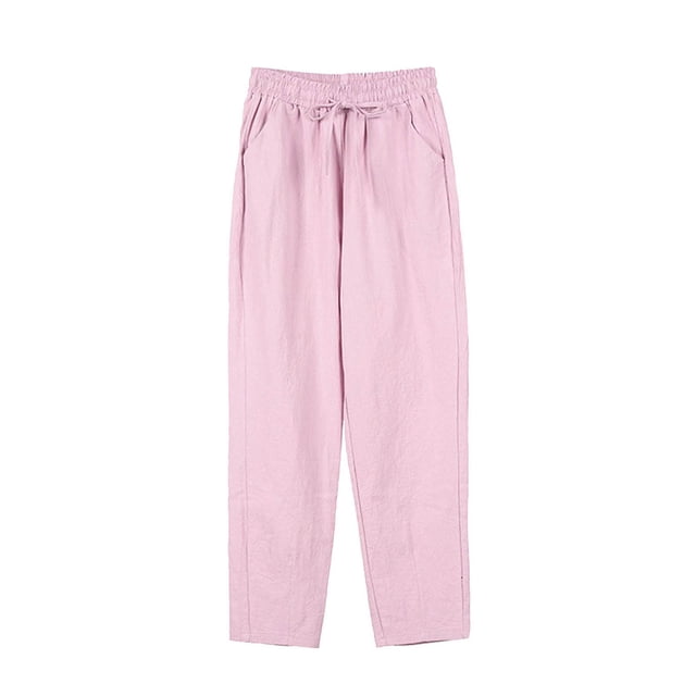 Timegard Pants for Women Elastic Waisted Drawstring Solid Color Crop Pants Casual Comfy Trousers Pockets