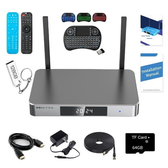 SuperBox S6ultra 2025 Nouveau avec Mini Clavier Alternatif, Câble Ethernet et Télécommande Vocale – Plus Carte USB 128 Go et TF 64 Go!