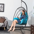 thumbnail image 2 of Costway Chaise Oeuf Suspendue Pliante avec Support Coussin Doux Oreiller Balançoire Hamac Turquoise, 2 of 10
