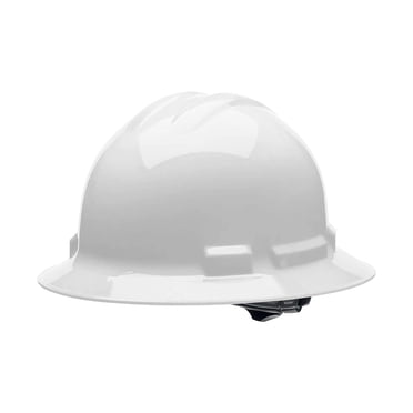 Malta Dynamics 4 pt. Full Brim Hard Hat, Glossy Construction Hard Hat for Safety, Includes Poly Brow Pad and Flexible Attachment Points - OSHA/ANSI Compliant (1 Pack, White)