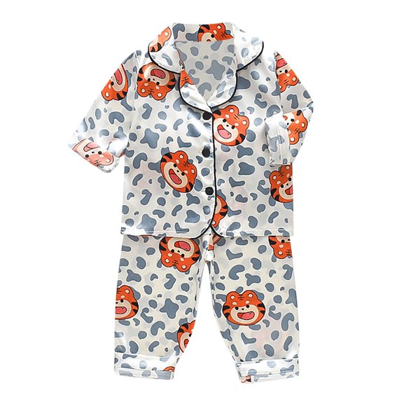 Baby Silk Pajama Set for Girls Boys Cartoon Button Down Sleepwear Set Toddler Sleepwears Girl Pjs Size 6-12 Months