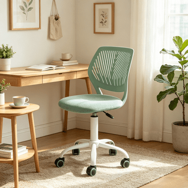 Homy Casa Kids Desk Chair, Adjustable Armless Swivel Study Chair with Wheels, Sage Green
