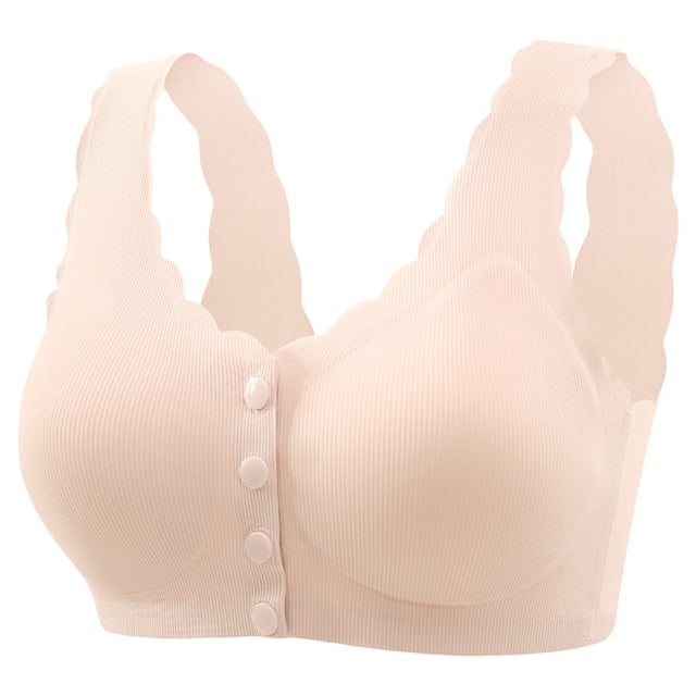 Timegard Plus Size Bras for Women Front Closure Button Full Support Wireless Underwear Comfort Daily Bras