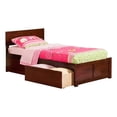 thumbnail image 1 of Leo & Lacey Twin Wood Platform Bed with Footboard and Storage Drawers in Walnut, 1 of 7