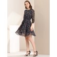 thumbnail image 2 of INSPIRE CHIC Robe Fleurie pour Femme Froncée Manches 3/4 Ourlet Asymétrique Robes Smockées Bleu Marine P, 2 of 6