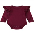 thumbnail image 1 of Infant Baby Girl Basic Ruffle Long Sleeve Cotton Romper Bodysuit Tops Clothes, 1 of 4