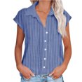 thumbnail image 1 of Timegard Chemises Rayées pour Femmes à Boutons, Manches Courtes à Revers, Col en V, Blouses Mode Décontractées, 1 of 5
