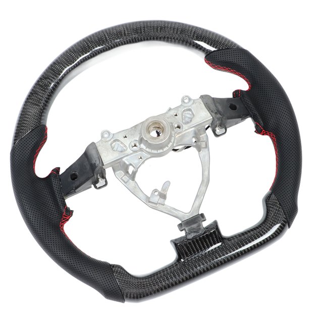 Flat Bottom Steering Wheel, Heat Tolerant Red Stitching Adjustable RGB LCD Display Carbon Fiber LED Steering Wheel for Automotive Parts