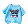 thumbnail image 3 of LUOGENLI T-Shirt pour Filles Enfant Filles Mignon Imprimé Graphique Col Rond Manche Courte Tee Été Décontracté Chemise Hauts Chemises pour Filles Longueur Genou Travail Bleu 9-10 Ans, 3 of 5