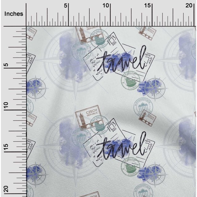 oneOone Polyester Lycra Lavender Blue Fabric Stamps & Direction Compass Travel Sewing Craft Projects Fabric Prints By Yard 56 Inch Wide