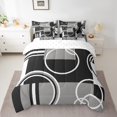 thumbnail image 2 of YST Ensemble de Literie Moderne Gris Noir à Rayures 7 Pcs Ensemble de Couette Géométrique Format Double Rétro Cercles Tourbillons Ensemble de Literie Déco de Chambre Texture Abstraite Couleur Art Drap-Housse pour Enfants Adultes, 2 of 5
