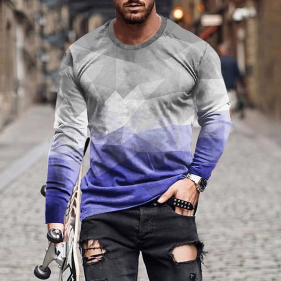 Meichang Long Sleeve T Shirt Men Cotton,Graphic Tees Men Trendy 3D Optical Illusion Print T-Shirts Fashion Crew Neck Gym Long Sleeve Shirts for Men