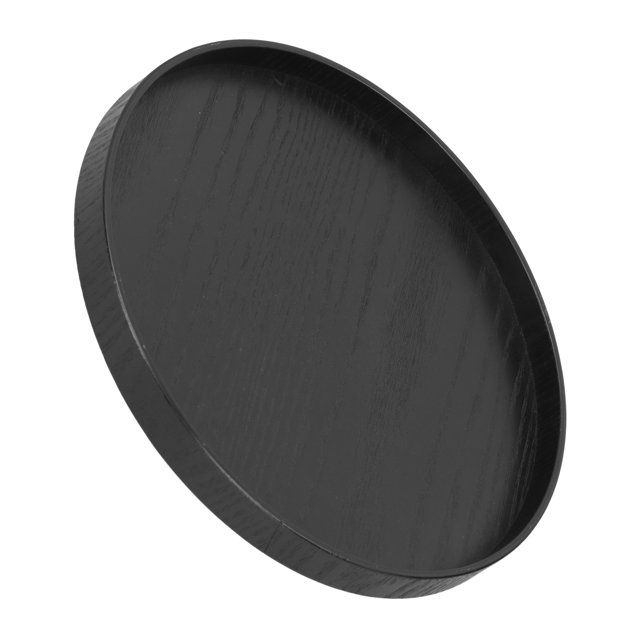 Round Serving Tray, Black Service Plate Wood Tea Tray For Home For Kitchen 27cm