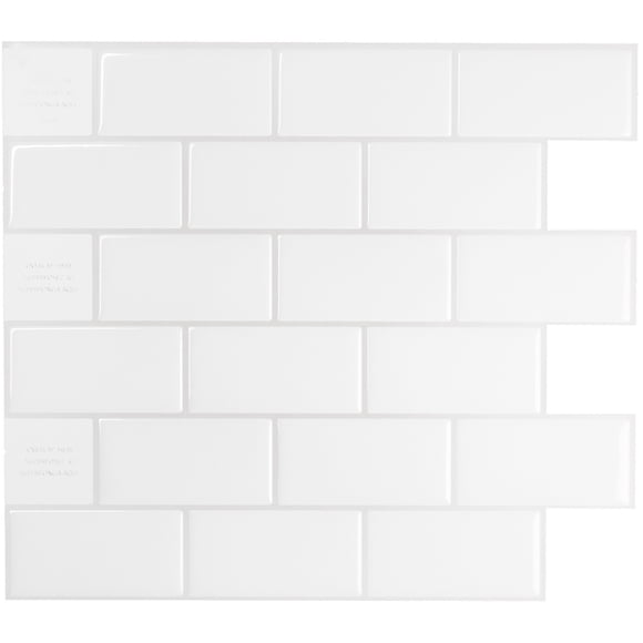 Smart Tiles Peel and Stick Backsplash Wall Tiles, Subway White, 10pcs, 10.95in x 9.7in