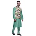thumbnail image 2 of Atasi Mandarin Collar Traditional Solid Kurta Pajama With Printed Jacket Set, 2 of 3
