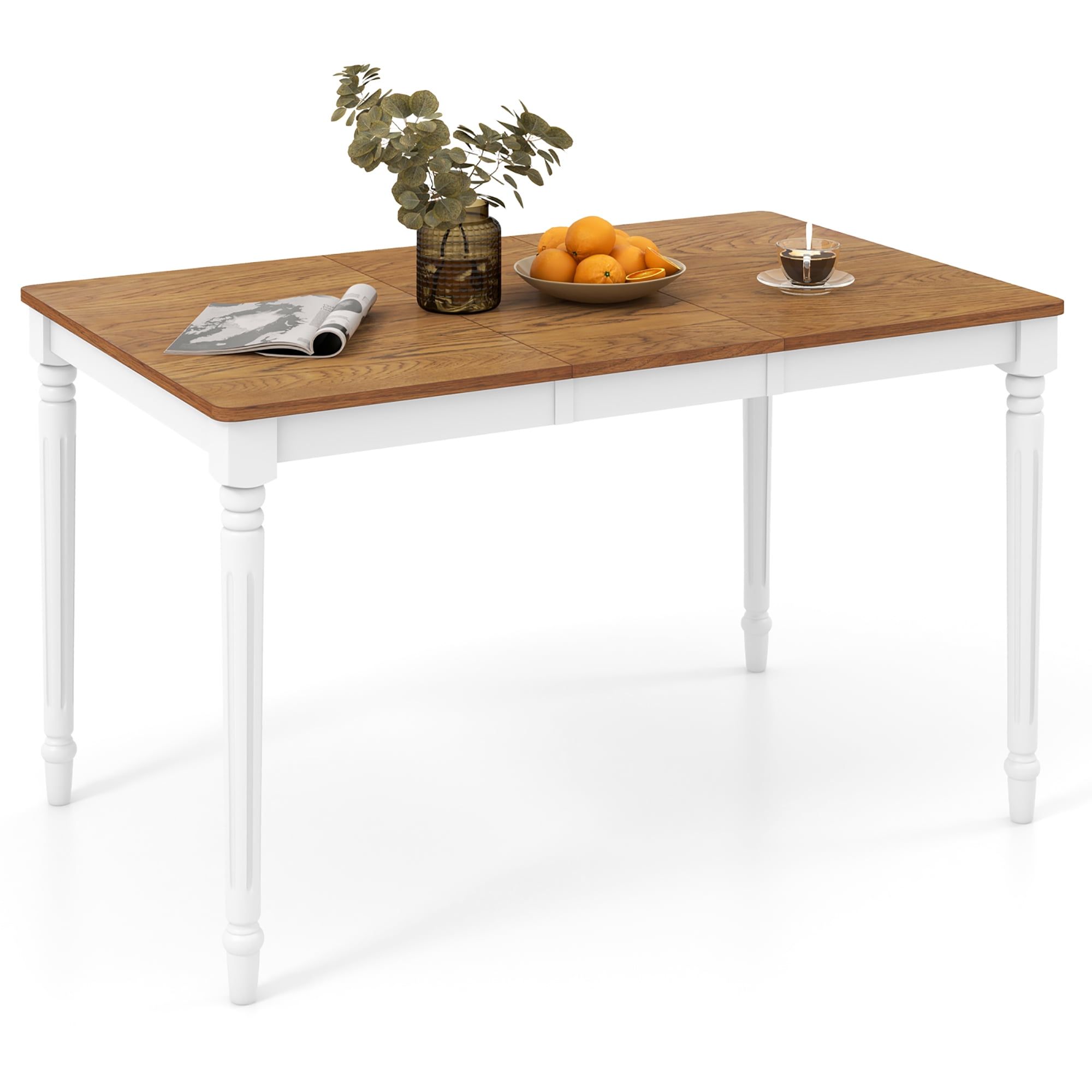 Gymax Extendable Dining Table Folding Kitchen Table for 4-8 People w/ Rubber Wood Legs