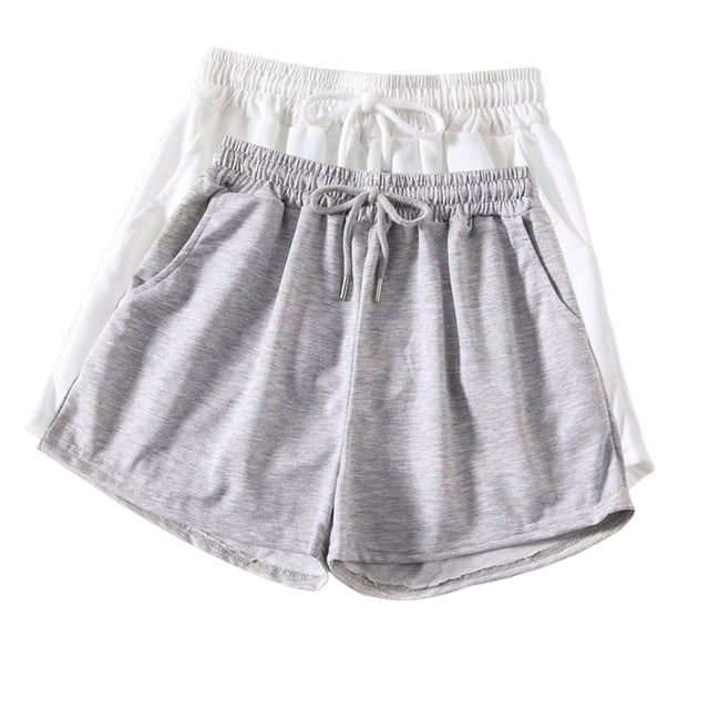 Diufon 2pc Womens Yoga Shorts Solid Color Shorts Elastic Waist Drawstring Athletic Shorts with Pockets