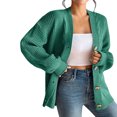 thumbnail image 4 of WRKEKC Women's Knit Cardigan Solid Color Button Front Long Sleeve Open Front Cozy Sweater for Fall Winter Layering Green S, 4 of 5