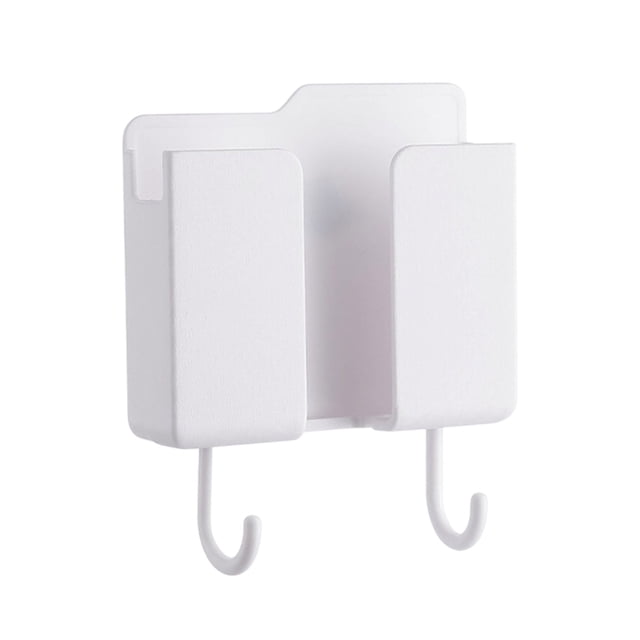 Slim Wall Mounted Phone Holder, Compact Storage Rack for Remote Controls, 10x11.5x2.5cm, White/Gray