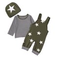 thumbnail image 1 of Toddler Boy Star Print Pattern Long Sleeve Overalls Clothes Hat Three-piece Sute, 1 of 9