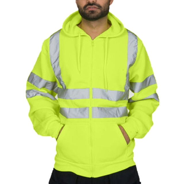 Économies du Nouvel An! Leutsin Chandail Réfléchissant pour Hommes, Chandail de Sécurité Haute Visibilité pour Hommes, Chandail à Capuchon Classique à Fermeture Éclair Réfléchissante, Coton Ouaté de Sécurité