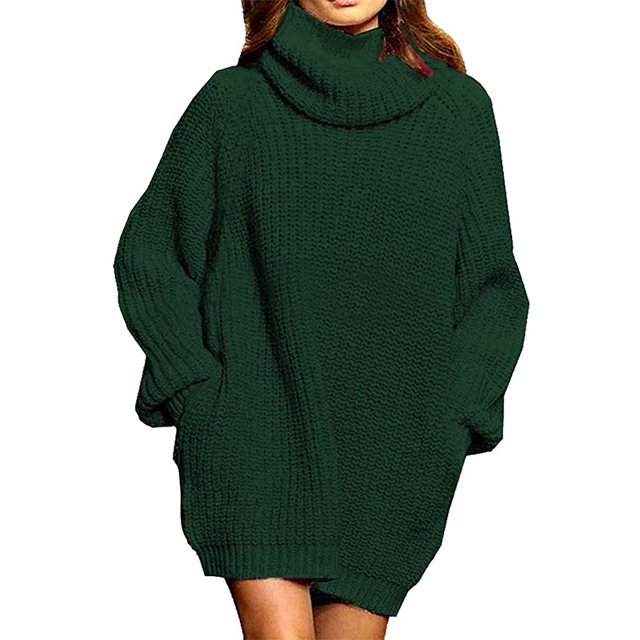 Women's Loose Oversize Turtleneck Wool Long Pullover Sweater Dress