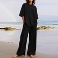 thumbnail image 2 of Ensembles 2 Pcs pour Femmes Été en Lin Assortis Ensembles de Détente Ensembles de Pyjamas, 2 of 8