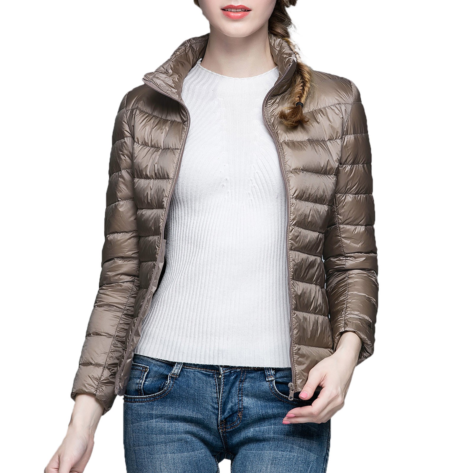 Baberdicy Cardigan Sweaters for Women Lightweight Women's Winter Thin and Light Down Coat Casual Down Coat Slim Quilted Jacket Women's Down Jackets & Parkas Khaki