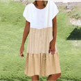 thumbnail image 2 of CHUANK Robes en Lin pour Femmes Été Grande Taille Manches Courtes Col en V Longueur Genou Robe Ample Décontractée Confortable Robe de Plage Soldes de Liquidation 2024, 2 of 7