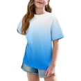 thumbnail image 3 of DecSea Girls Short Sleeve T shirt Kids Summer Oversized Gradient Crew Neck Tops Casual Basic Tee 5-14Years, 3 of 8