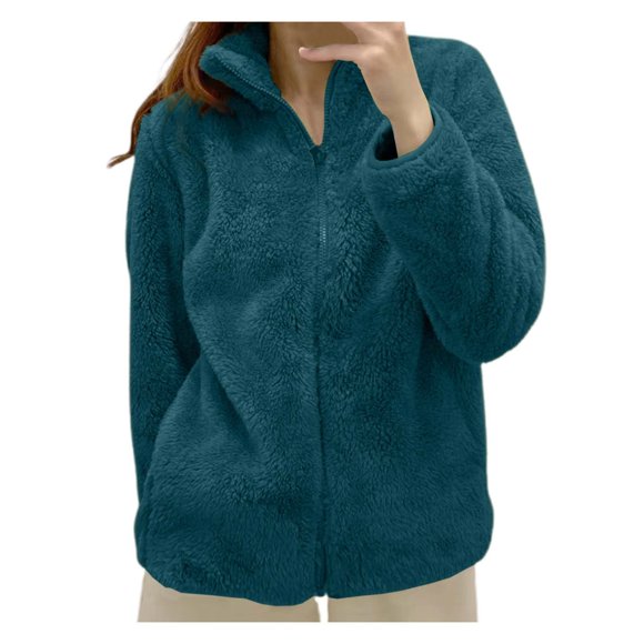 2025 Women's Solid Color Fleece Tops for Women Fleece Jacket Collar Zip Women's Fleece Jacket Up Cozy Outerwear