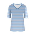 thumbnail image 4 of Penkiiy T-Shirts à Manches Courtes à Blocs de Couleur Rayés pour Femmes, Col Rond, Décontractés, Amples, Chandails à Enfiler, Hauts d'Été, Tee-Shirt, m Bleu, 4 of 5
