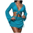thumbnail image 1 of FRSASU Women's 4 Piece Swimsuit Fishnet Triangle Halter String Bikini Set with Cover up Top Skirt Split Swimsuit Set Sky Blue S(S), 1 of 3