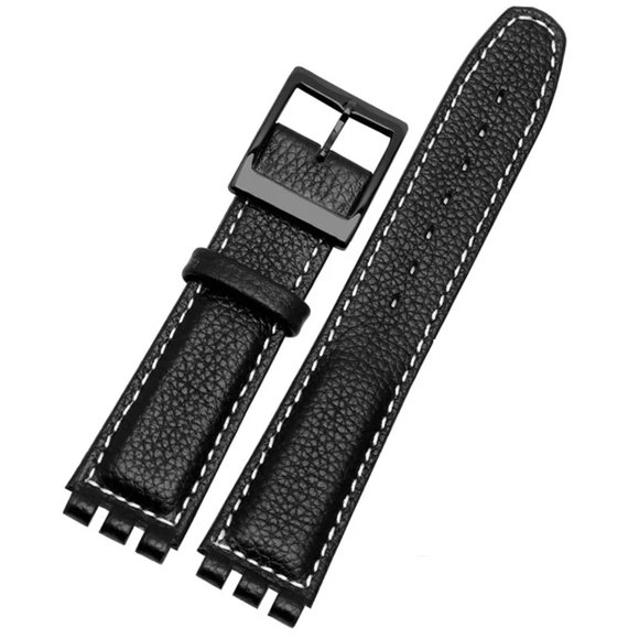 WANGQ Leather Watch Strap Waterproof Fit For Swatch YIS415/414 YCS YAS YGS 17mm Replace Cowhide Watch Band Concavo Convex Watch Bracelet