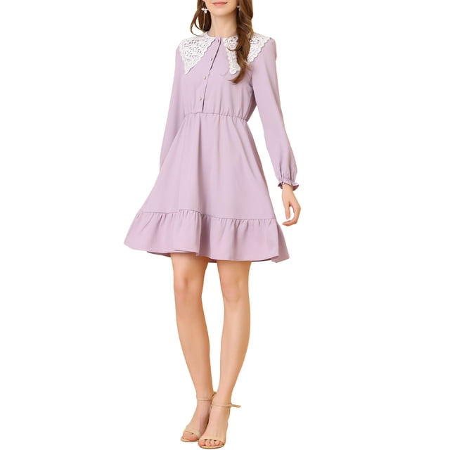 INSPIRE CHIC Robe Rétro pour Femme à Ourlet Volanté, Ligne A, Dentelle, Panneau, Col Peter Pan, m Rose
